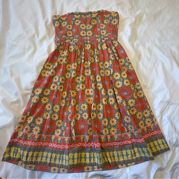 Plenty By Tracy Reese Size 8 Strapless Halter Braided Tie Red Gold Sundress - Picture 7 of 15